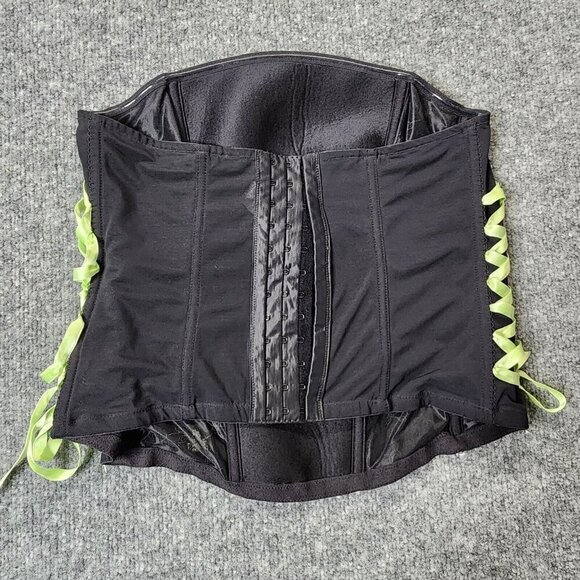 CACIQUE Embroidered Black Lime Green Coreset Lace Up Boning Size 14/16 - Picture 7 of 13